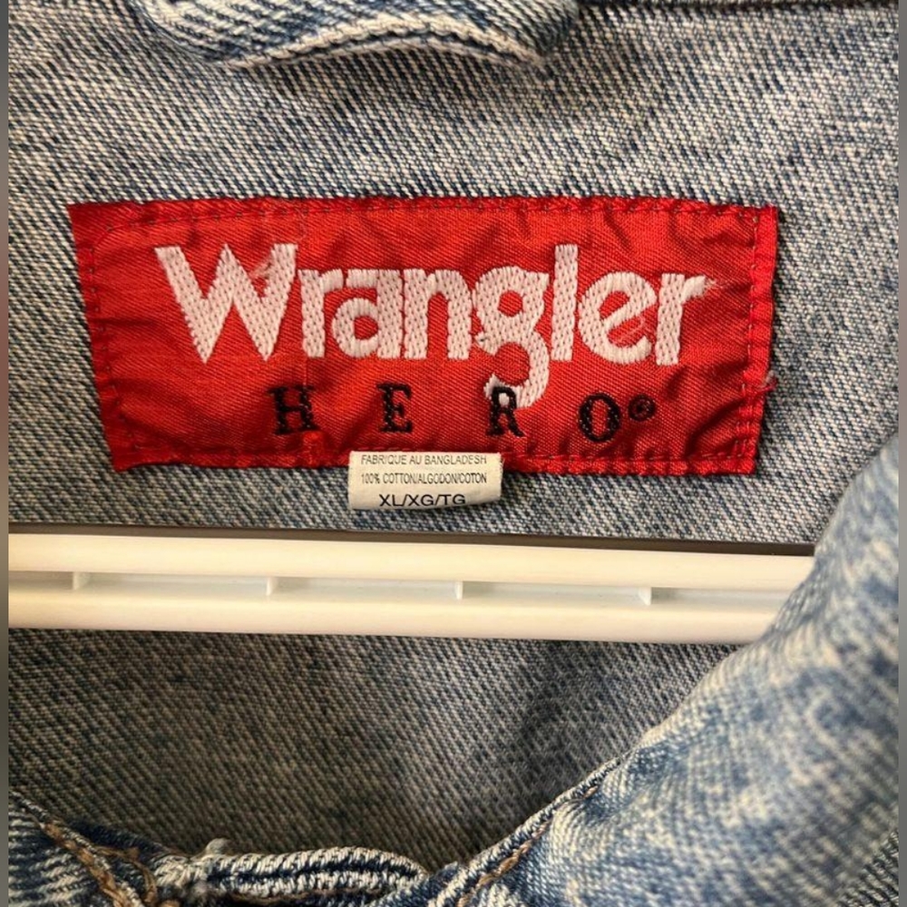 Wrangler Hero Vintage Denim Blue Jean Trucker Jacket sz XL - Picture 2 of 5
